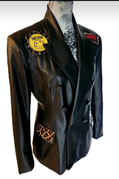 Womens faux leather Grunge rock blazer jacket- size Large