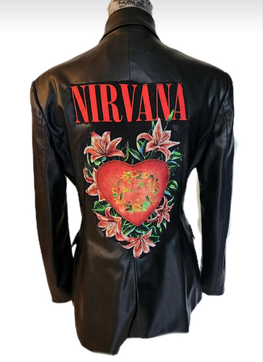 Womens faux leather Grunge rock blazer jacket- size Large