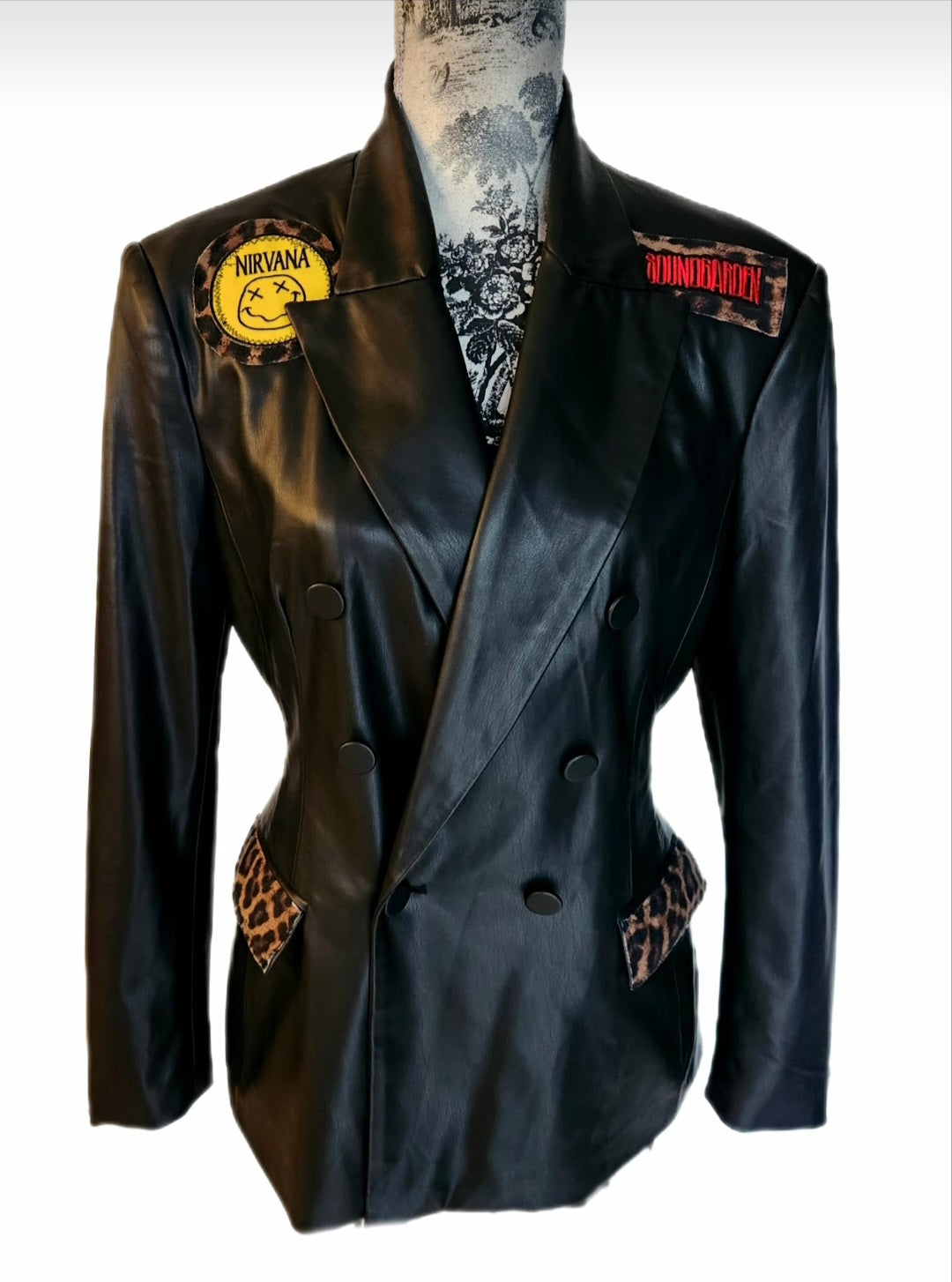 Womens faux leather Grunge rock blazer jacket- size Large