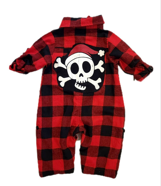 Baby Jingle Bell ROCK plaid flannel coveralls- size 6-12 mos