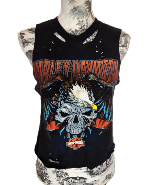 Womens distressed / cropped Motorcycle tank top- Medium