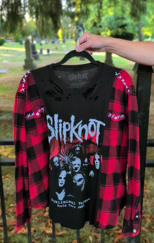 Upcycled SLIPKNOT tee/ flannel shirt hybrid