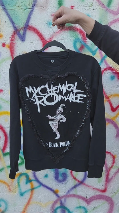 Womens Goth Rock Heart lace MCR sweater- size Medium