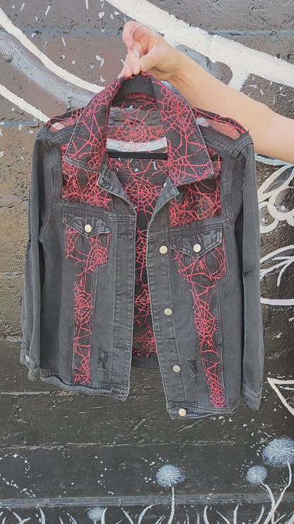 Walking into Spiderwebs denim Lace jacket-womens L