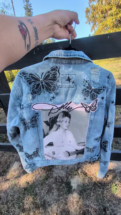 Womens Dolly Denim jacket with butterflies - size M/ L fit