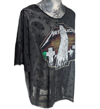 Womens sheer studded Metallica tunic top- size XL/ XXL