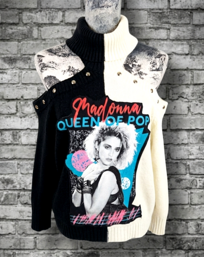 Madonna Queen of Pop black and white sweater- size Large