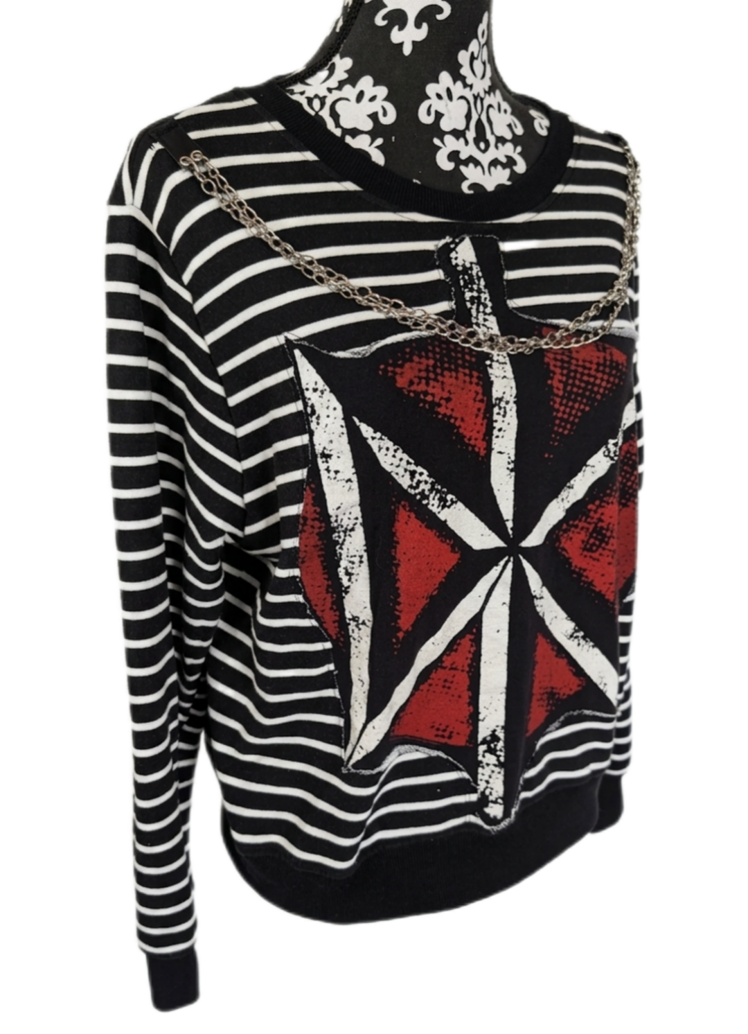 Womens Dead Kennedy's striped sweater with chain- size Large