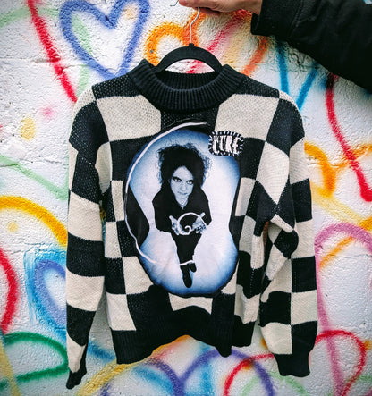 Womens checkered The Cure sweater- size Medium