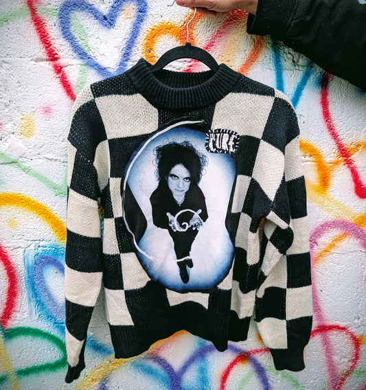 Womens checkered The Cure sweater- size Medium