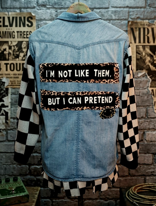 Womens reworked Denim shirt I'm Not Like Them Nirvana inspired- size Medium/ Large fit
