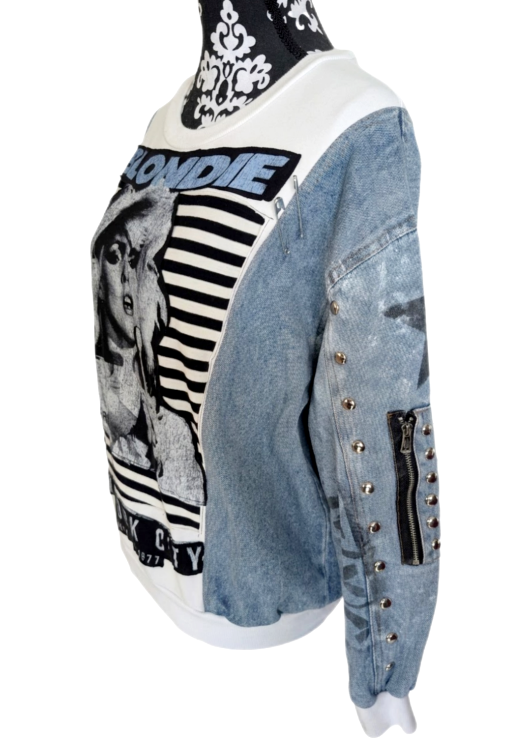 Womens BLONDIE sweater with denim sleeves - size MEDIUM