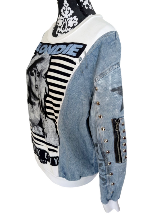 Womens BLONDIE sweater with denim sleeves - size MEDIUM