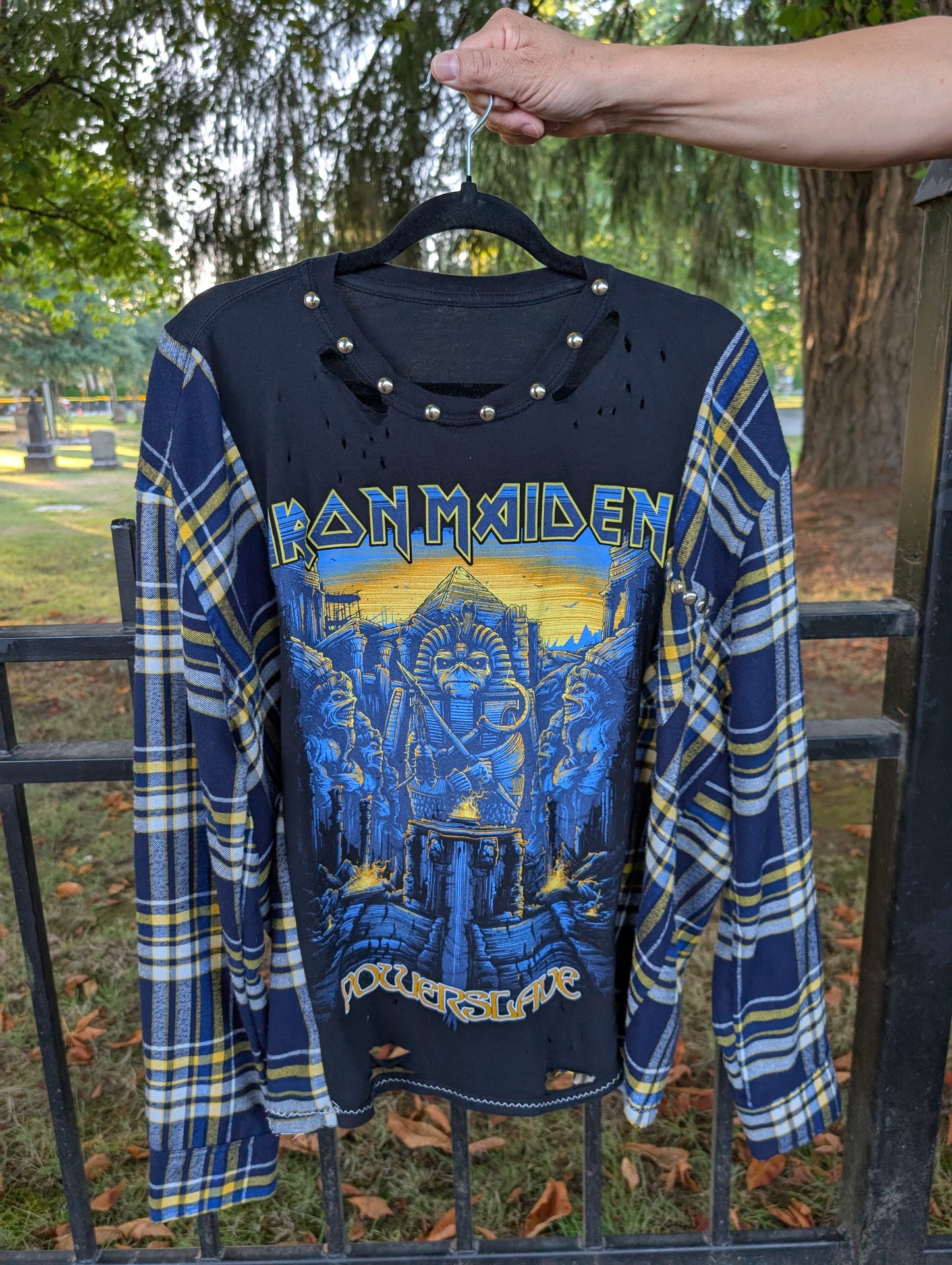 Womens Iron Maiden Flannel/ tee hybrid top- size XL
