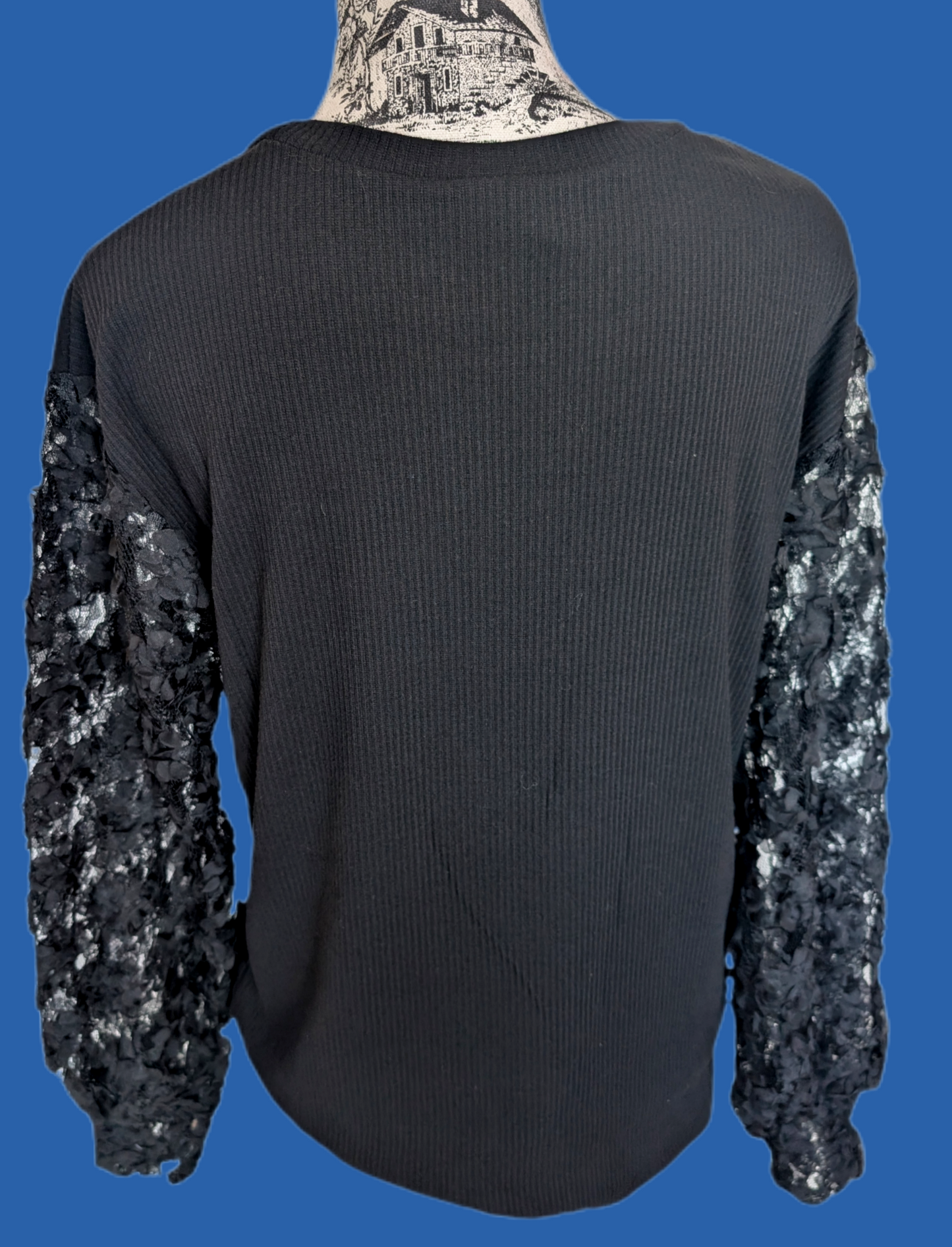 Womens GHOST sweater with flower lace sleeves- size Large