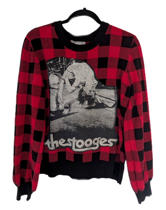 Womens checkered sweater with the Stooges- size Large
