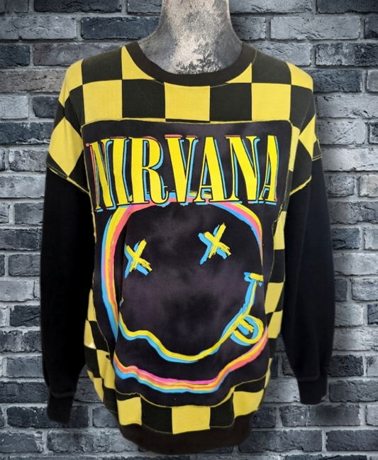 Womens reworked NIRVANA checkered sweater - Large
