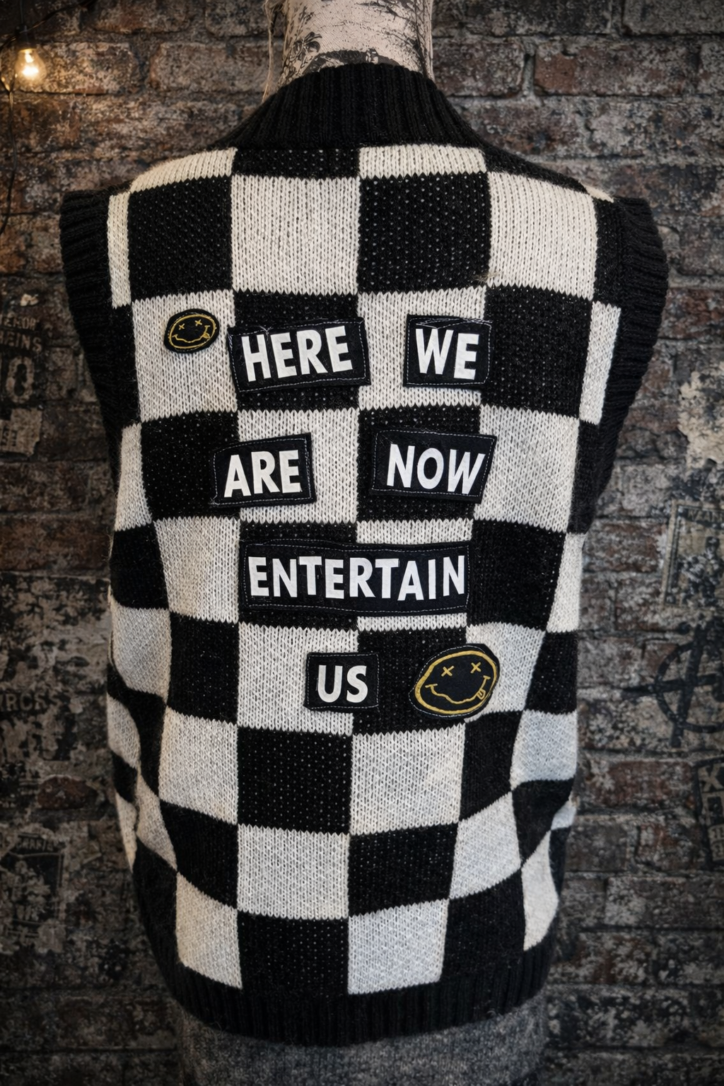 Womens checkered sweater vest with Nirvana- M/L