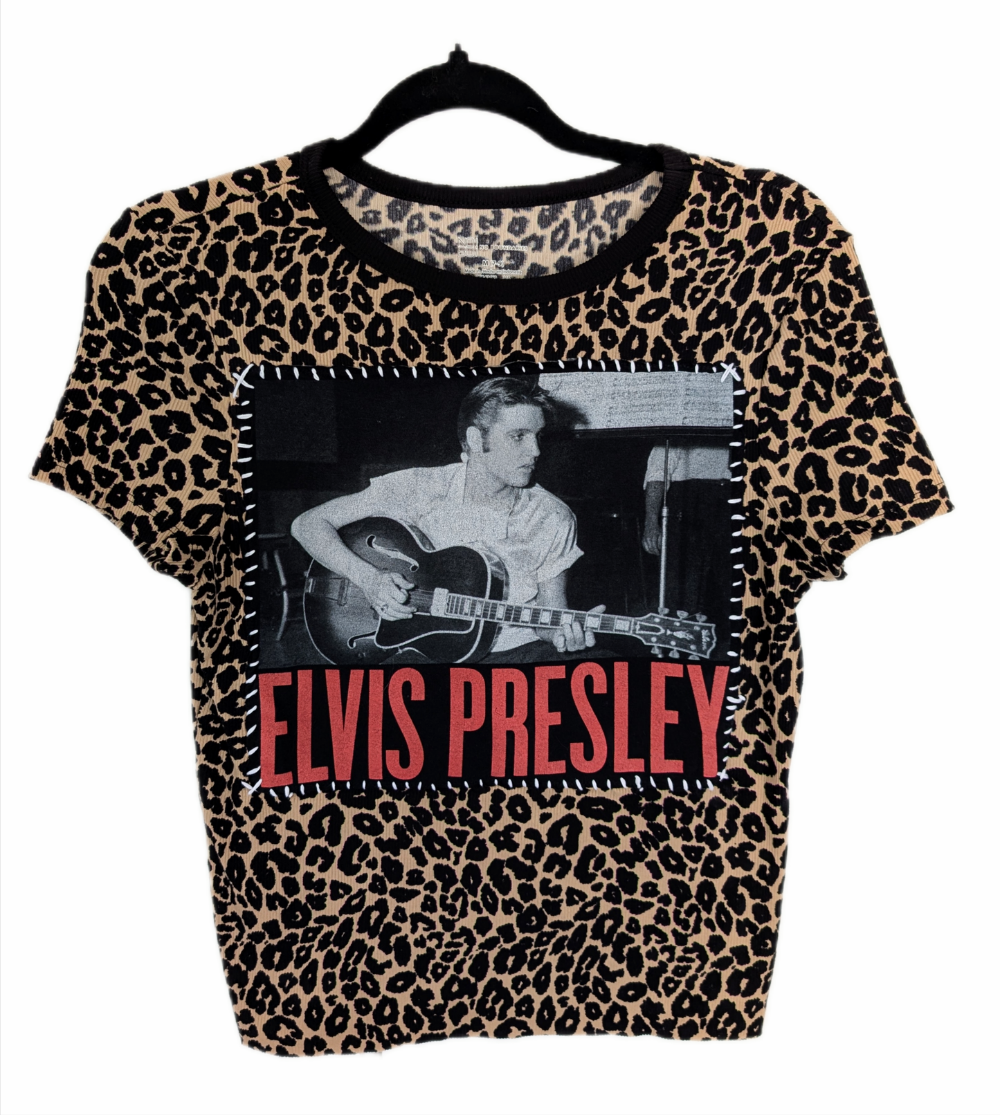 Womens Rockabilly Elvis leopard tee- size S/M