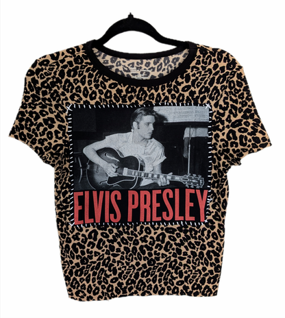 Womens Rockabilly Elvis leopard tee- size S/M