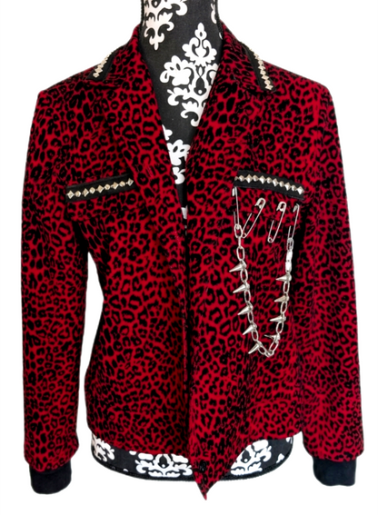 Womens RAMONES punk red leopard jacket- size M/L