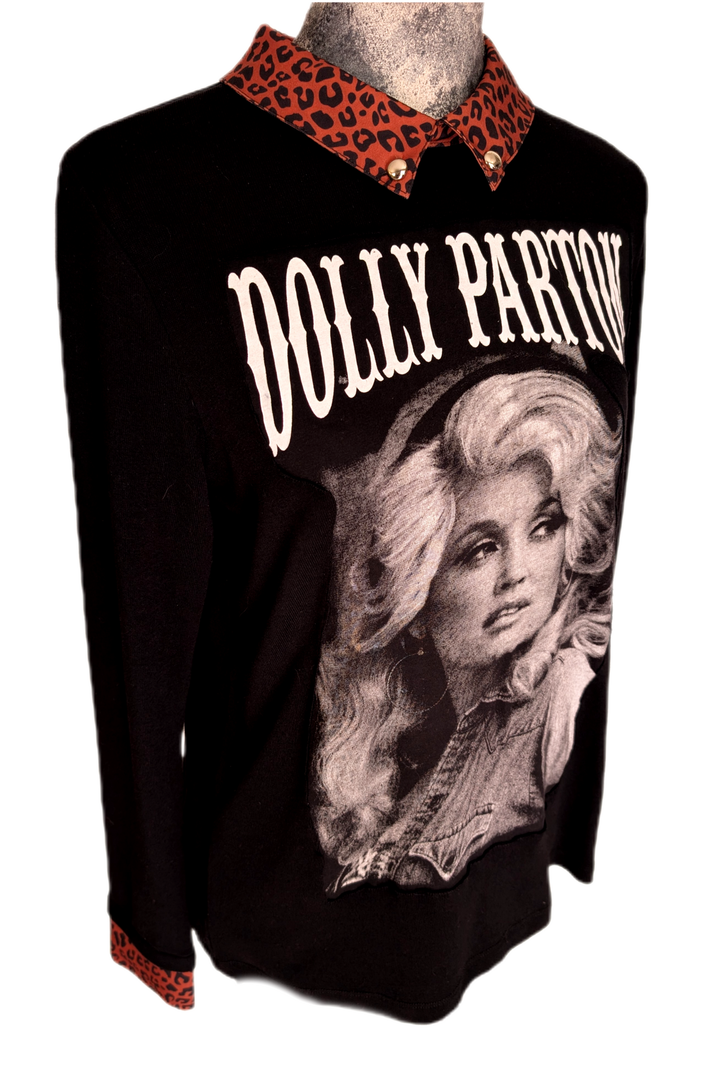 Womens DOLLY PARTON leopard collar top- MED