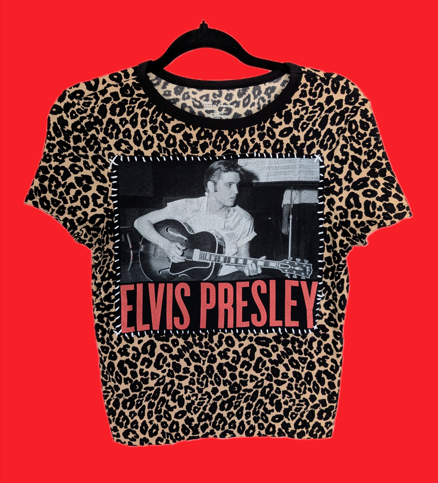 Womens Rockabilly Elvis leopard tee- size S/M