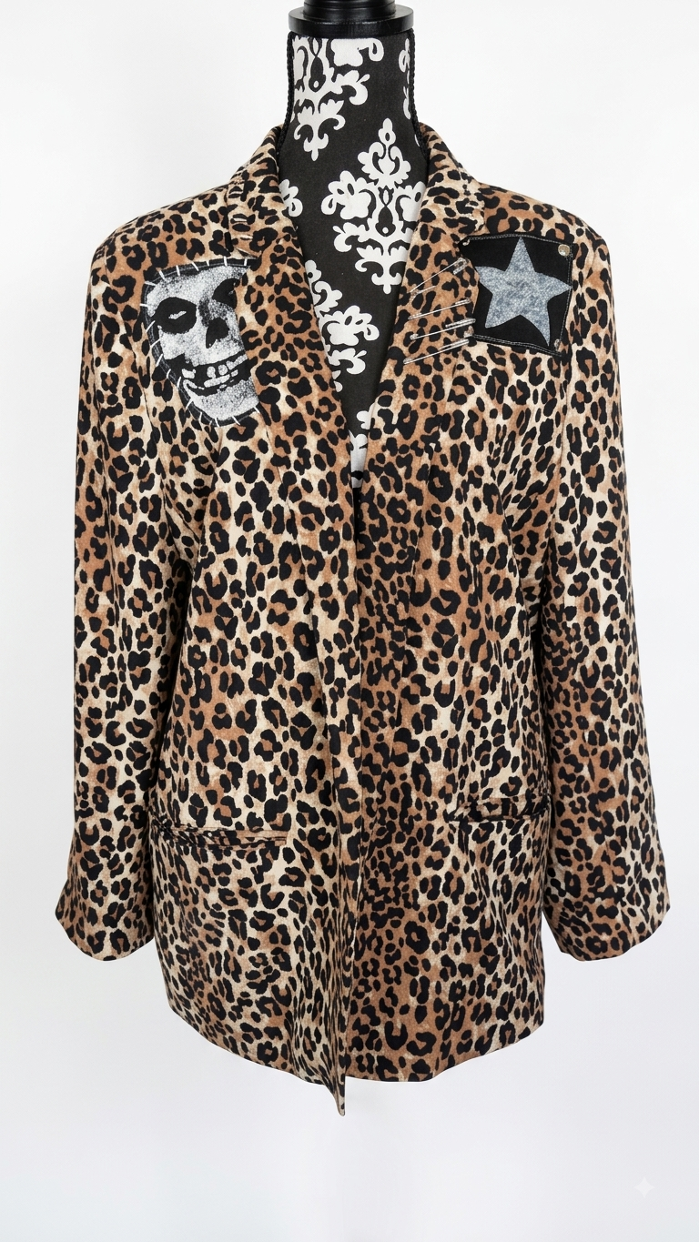 Womens Leopard Die Die My Darling punk blazer jacket- size XL