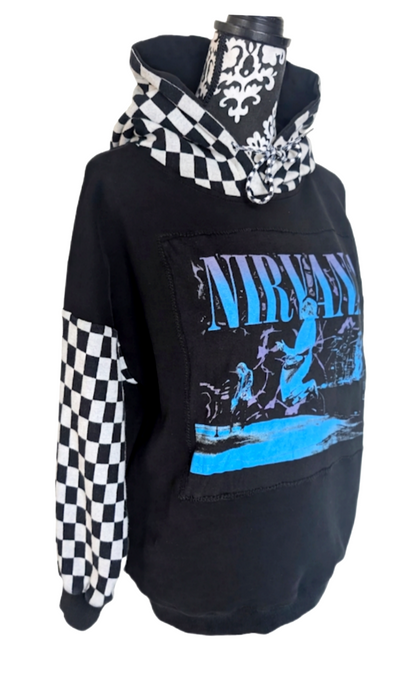 Here We Are Now...Nirvana checkered hoodie-womens MED