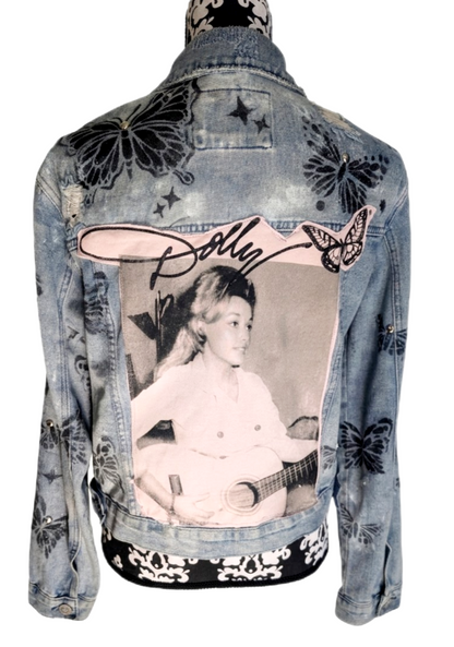 Womens Dolly Denim jacket with butterflies - size M/ L fit