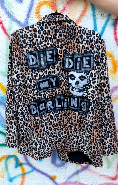 Womens Leopard Die Die My Darling punk blazer jacket- size XL