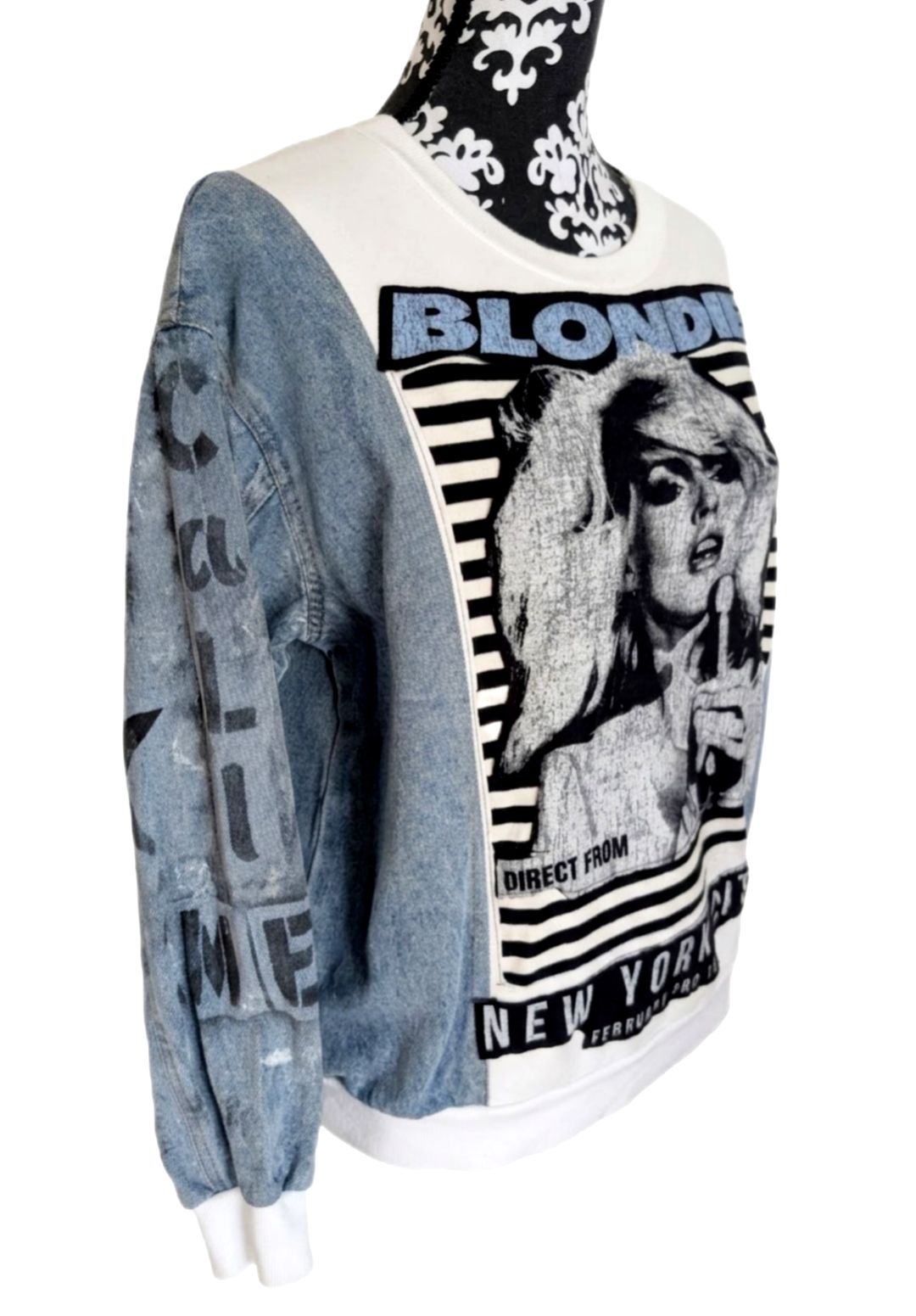 Womens BLONDIE sweater with denim sleeves - size MEDIUM