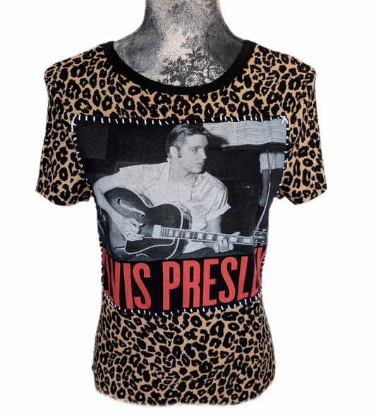 Womens Rockabilly Elvis leopard tee- size S/M