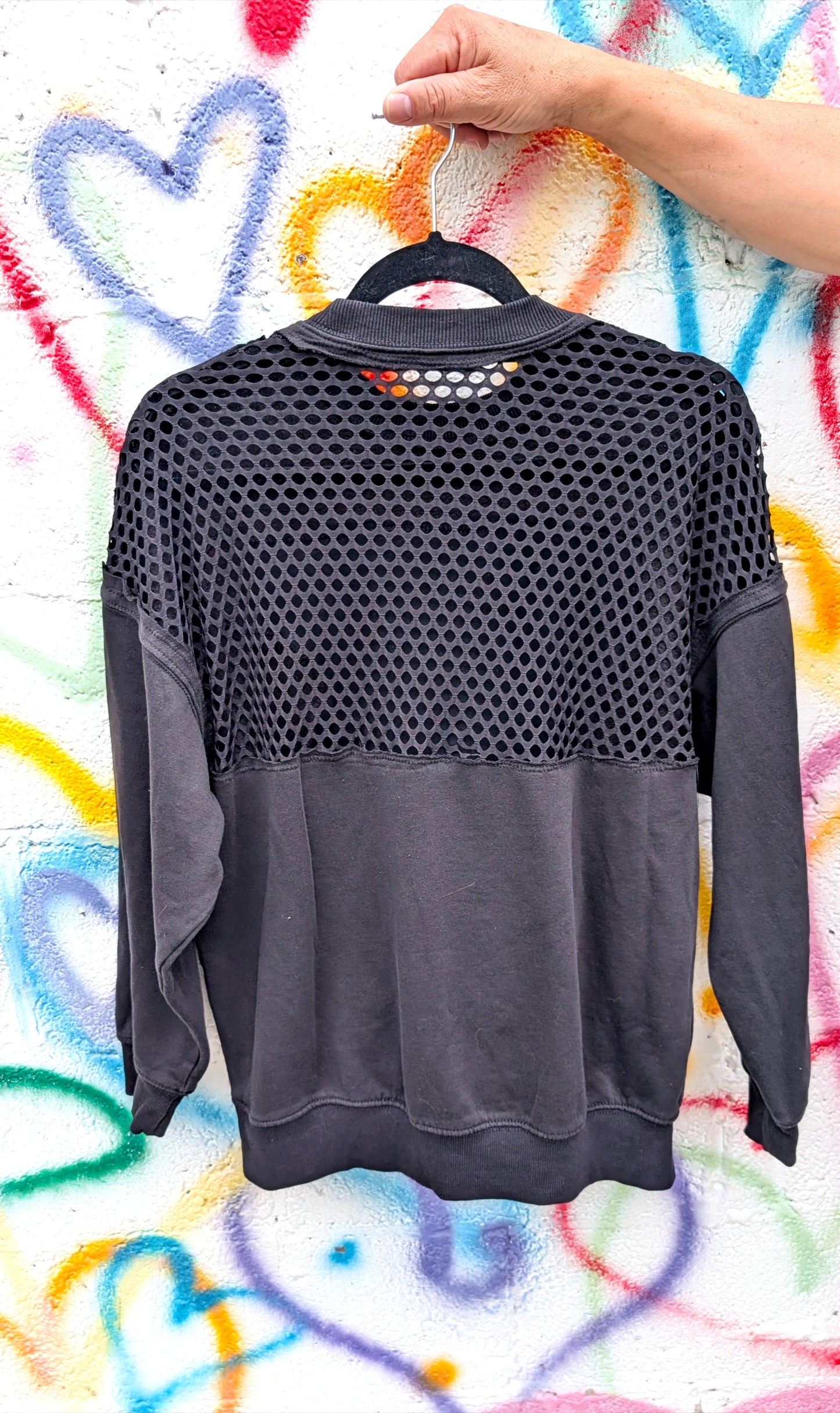 Womens upcycled JOY DIVISION sweatshirt  with black mesh back- size Medium