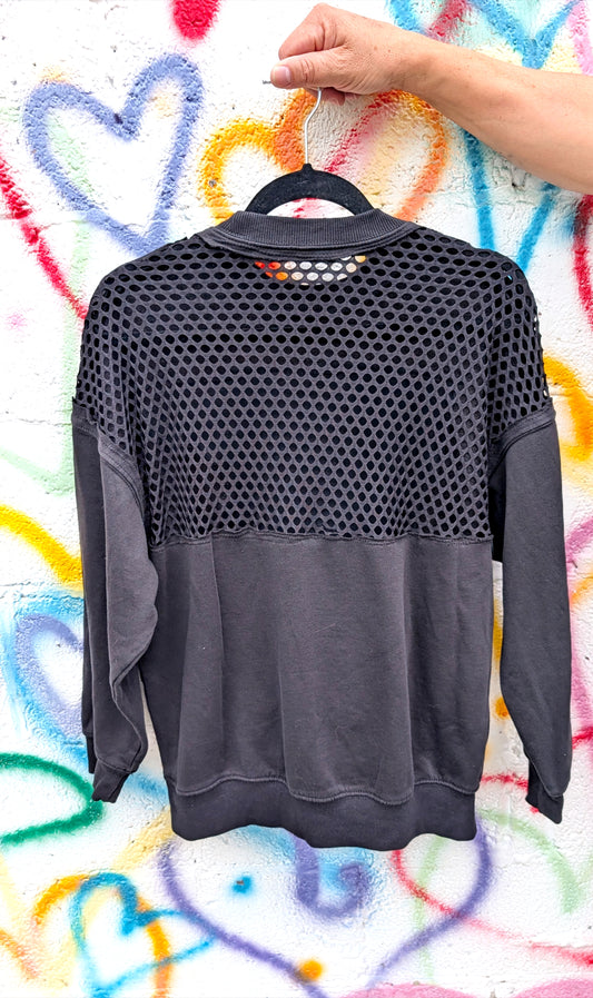 Womens upcycled JOY DIVISION sweatshirt  with black mesh back- size Medium