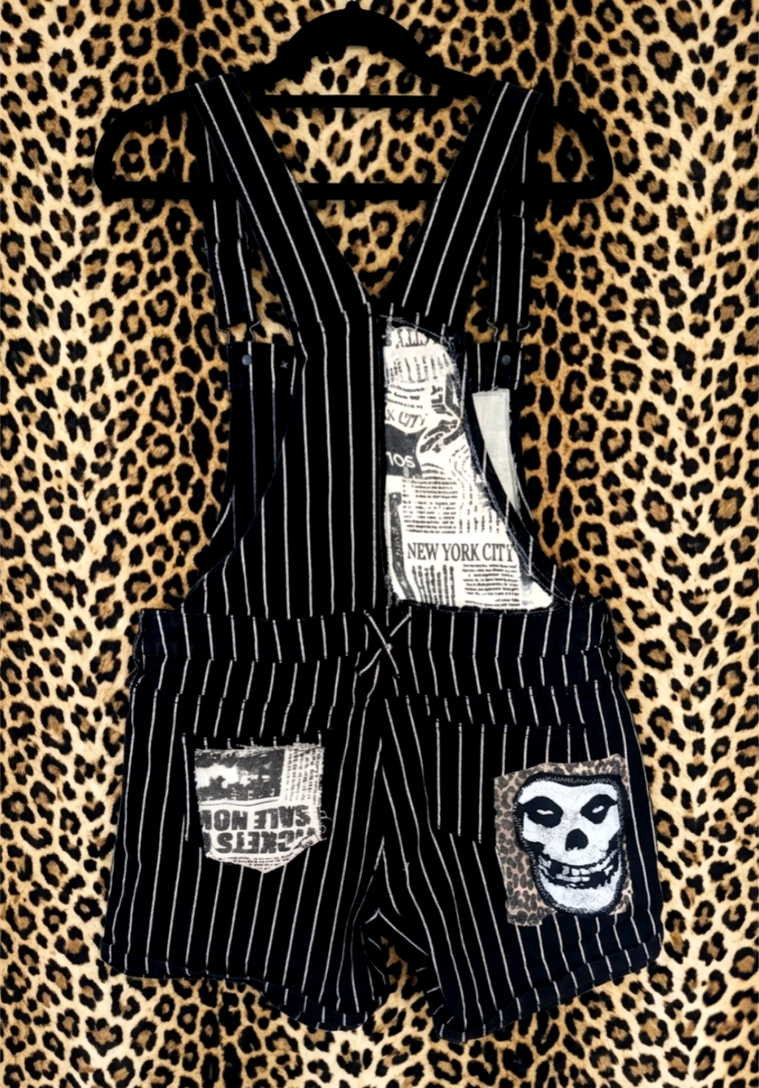 Womens pinstripe reworked NOFX short overalls- size Medium