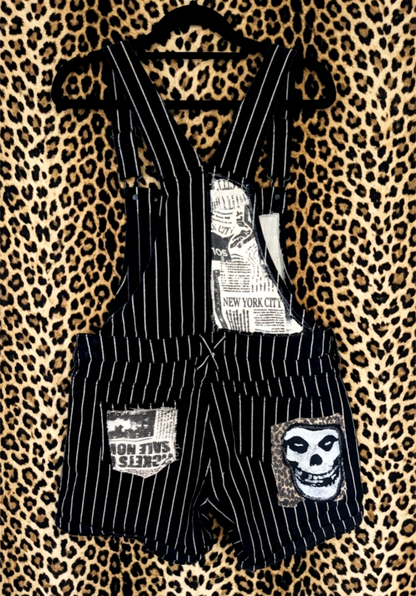 Womens pinstripe reworked NOFX short overalls- size Medium
