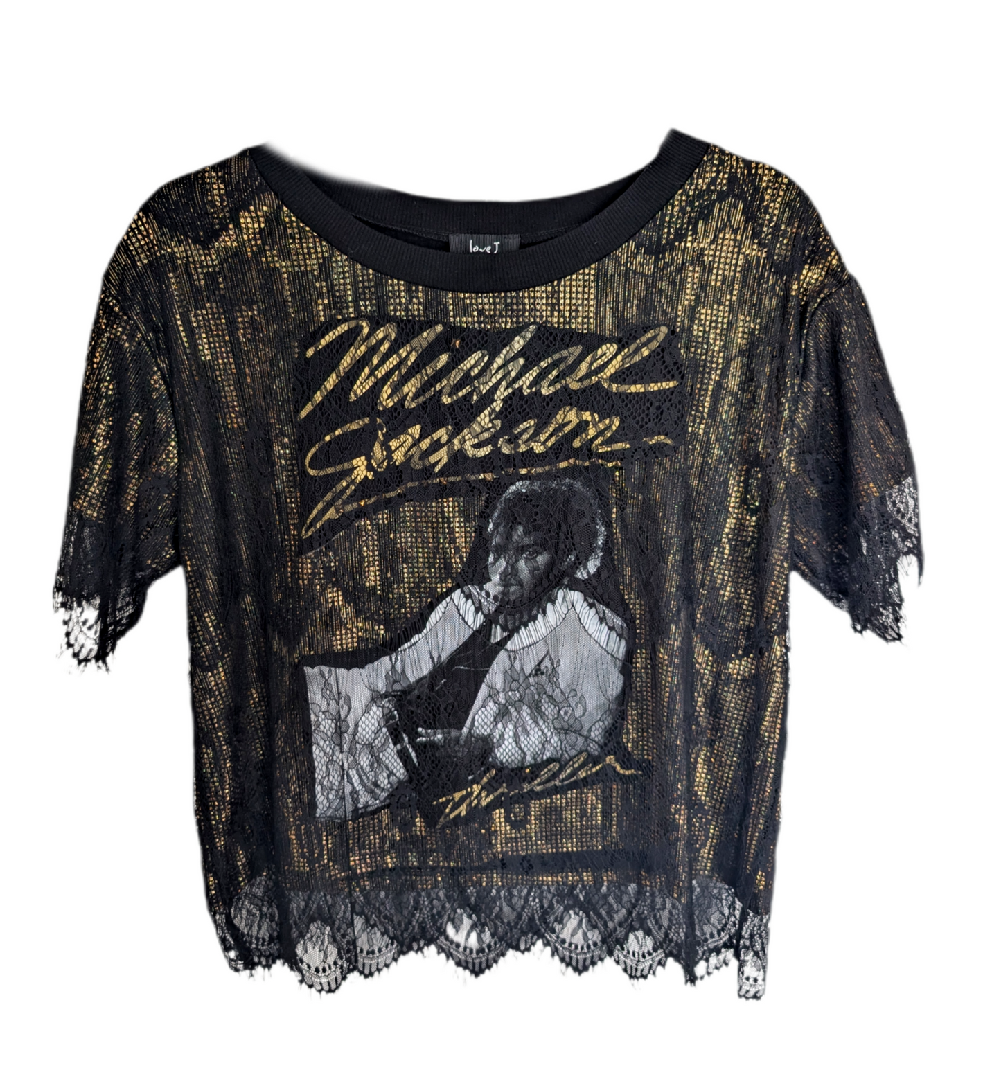 Womens Gold and Lace MJ THRILLER top- size M/L fit