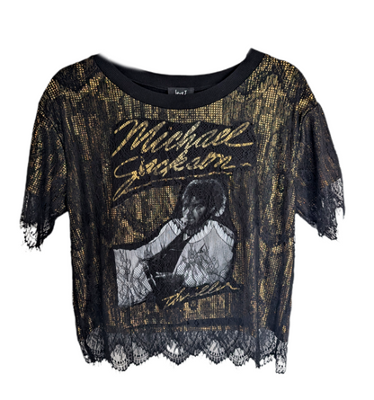 Womens Gold and Lace MJ THRILLER top- size M/L fit
