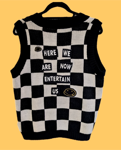 Womens checkered sweater vest with Nirvana- M/L