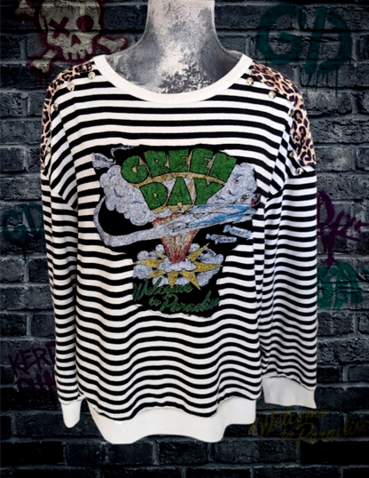 Womens striped reworked GREEN DAY Dookie sweatshirt - size L/ XL