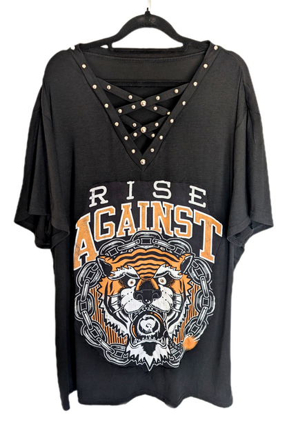 Womens RISE AGAINST plus size studded tee- 2-3XL