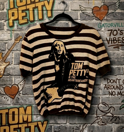 Tom Petty striped short sleeved sweater- size Large