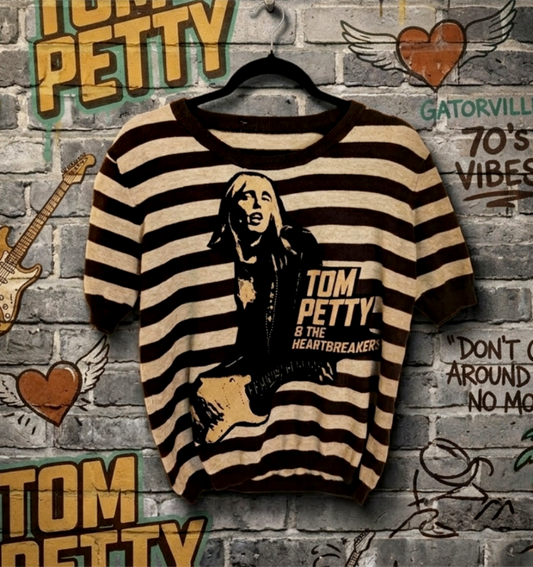 Tom Petty striped short sleeved sweater- size Large