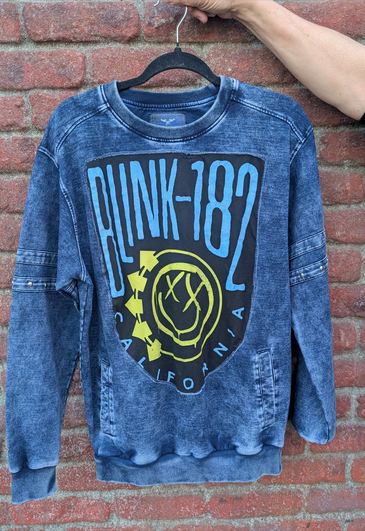 Womens Upcycled BLINK 182 double sided sweatshirt with studding- size L