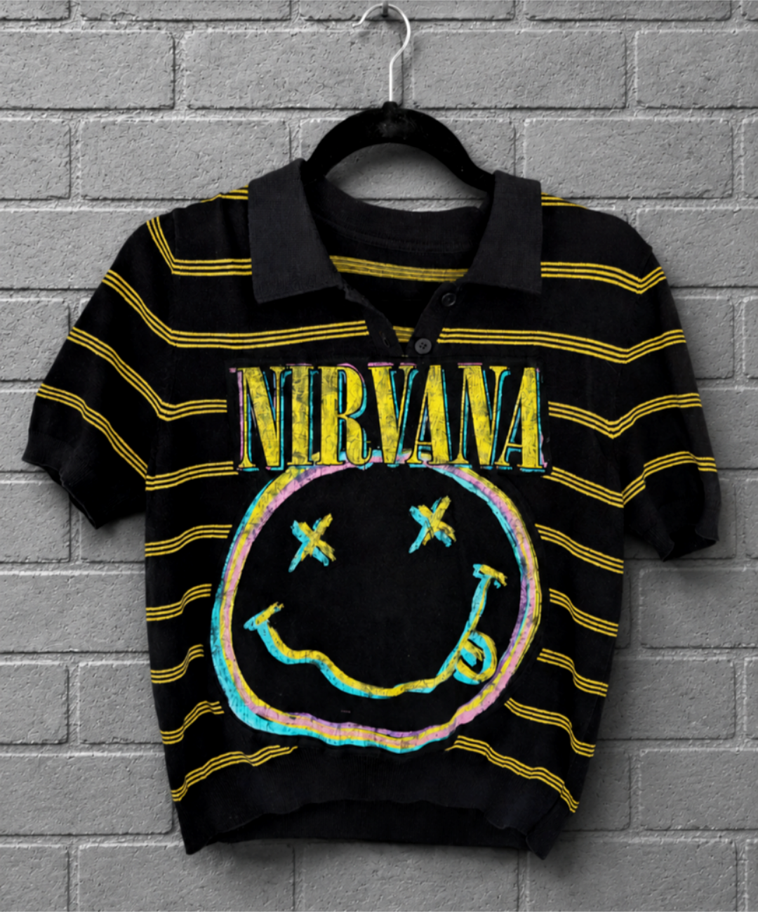 Womens striped collared NIRVANA sweater/ top- MED
