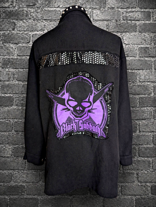 Studded Black denim Shacket with BLACK SABBATH- womens Large