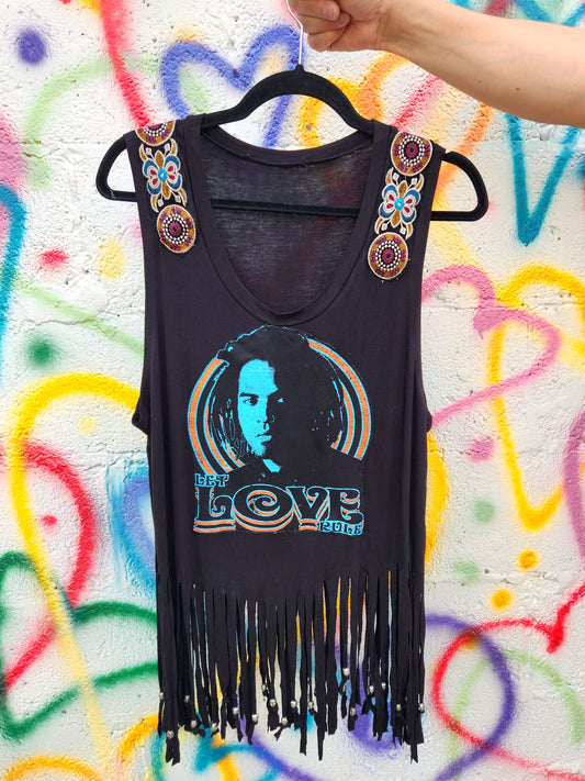 The Lenny Let Love Rule beaded fringe tank- womens Large