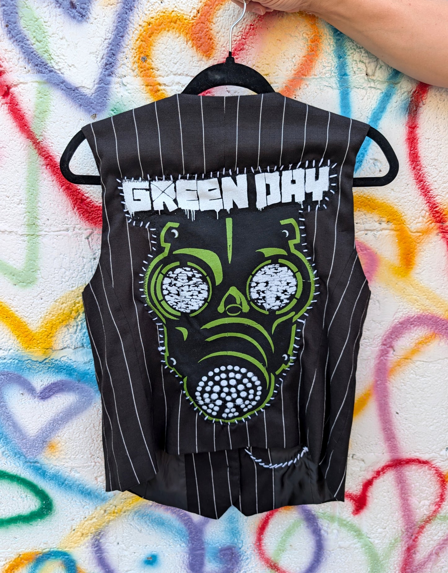 Womens pin stripe Green Day punk vest- size L
