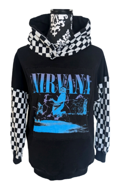 Here We Are Now...Nirvana checkered hoodie-womens MED